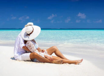 Couple enjoying morning view of the Red Sea during their honeymoon in Sharm El Sheikh