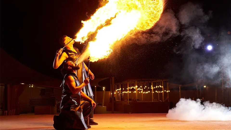 Traditional Tanoura dancer and spectacular fire show performance during the Bedouin dinner.